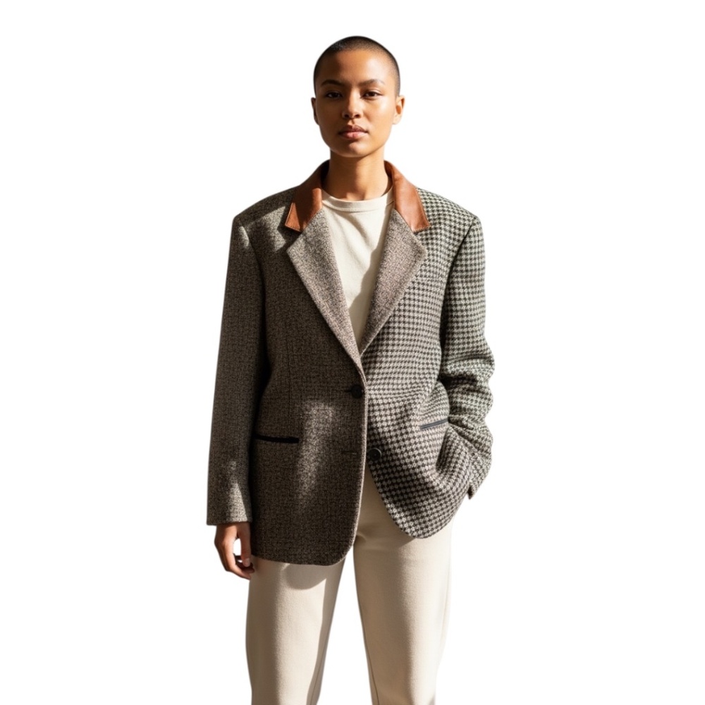 Vintage JL Colebrook Herringbone Women's Blazer With a Contrasting Suede Collar